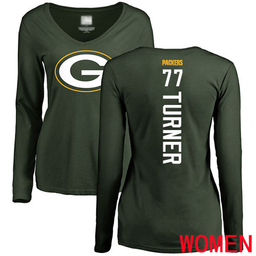 Green Bay Packers Green Women #77 Turner Billy Backer Nike NFL Long Sleeve T Shirt->nfl t-shirts->Sports Accessory